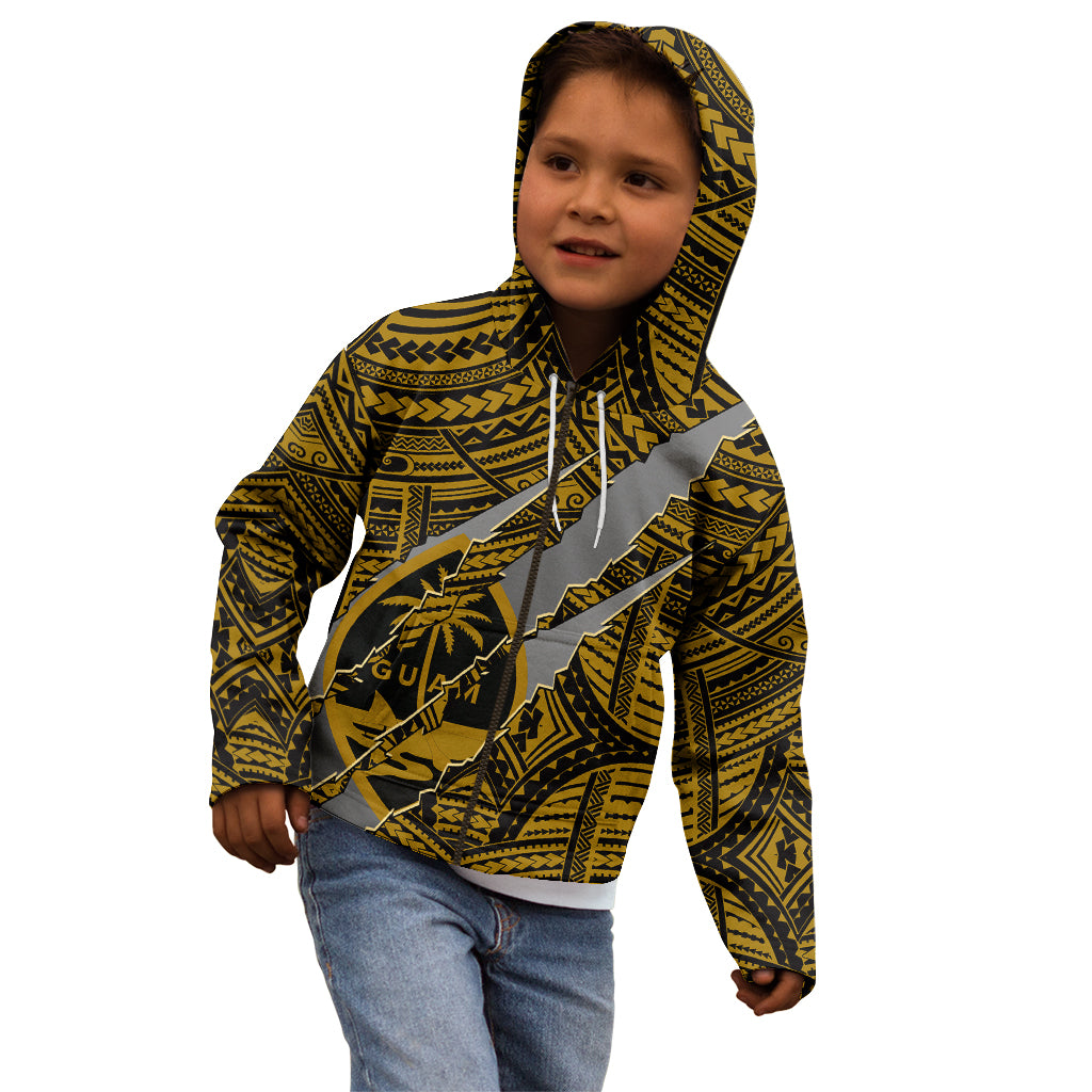 Polynesian Guam Kid Hoodie with Coat Of Arms Claws Style - Gold LT6 - Polynesian Pride