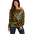 Polynesian Guam Off Shoulder Sweater with Coat Of Arms Claws Style - Gold LT6 Women Gold - Polynesian Pride