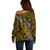 Polynesian Guam Off Shoulder Sweater with Coat Of Arms Claws Style - Gold LT6 - Polynesian Pride