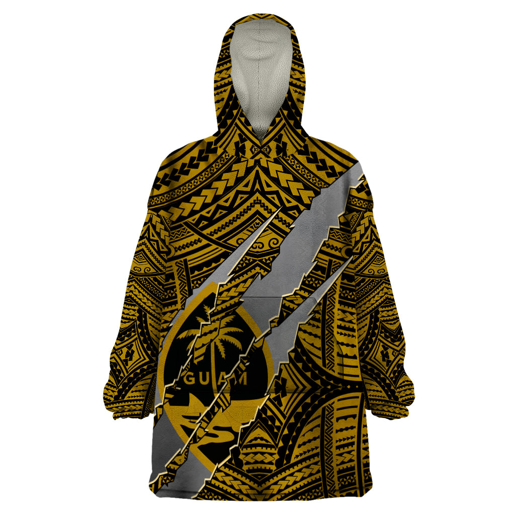 Polynesian Guam Wearable Blanket Hoodie with Coat Of Arms Claws Style - Gold LT6 One Size Gold - Polynesian Pride