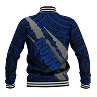 Polynesian Guam Baseball Jacket with Coat Of Arms Claws Style - Blue LT6 - Polynesian Pride