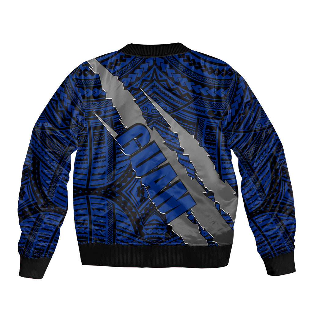 Polynesian Guam Bomber Jacket with Coat Of Arms Claws Style - Blue LT6 - Polynesian Pride