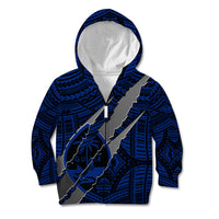 Polynesian Guam Kid Hoodie with Coat Of Arms Claws Style - Blue LT6 Zip Hoodie Blue - Polynesian Pride