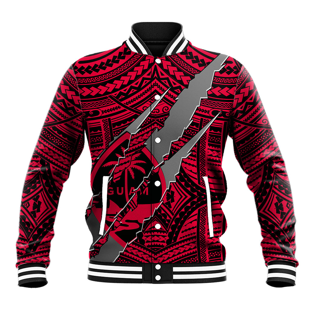 Polynesian Guam Baseball Jacket with Coat Of Arms Claws Style - Red LT6 Unisex Red - Polynesian Pride