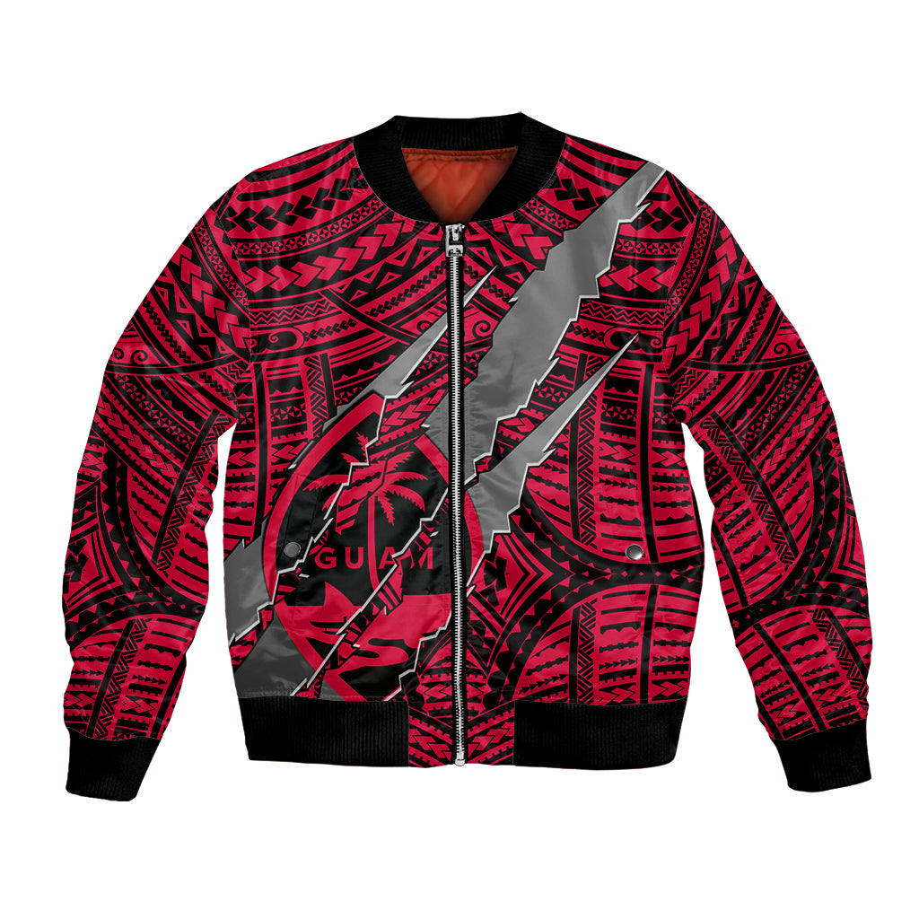 Polynesian Guam Bomber Jacket with Coat Of Arms Claws Style - Red LT6 Unisex Red - Polynesian Pride