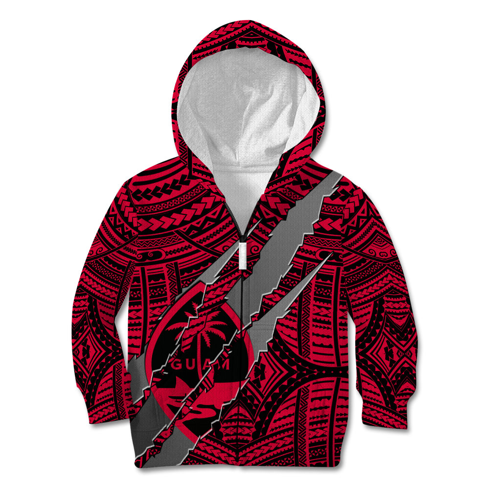 Polynesian Guam Kid Hoodie with Coat Of Arms Claws Style - Red LT6 Zip Hoodie Red - Polynesian Pride