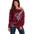 Polynesian Guam Off Shoulder Sweater with Coat Of Arms Claws Style - Red LT6 Women Red - Polynesian Pride