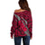 Polynesian Guam Off Shoulder Sweater with Coat Of Arms Claws Style - Red LT6 - Polynesian Pride