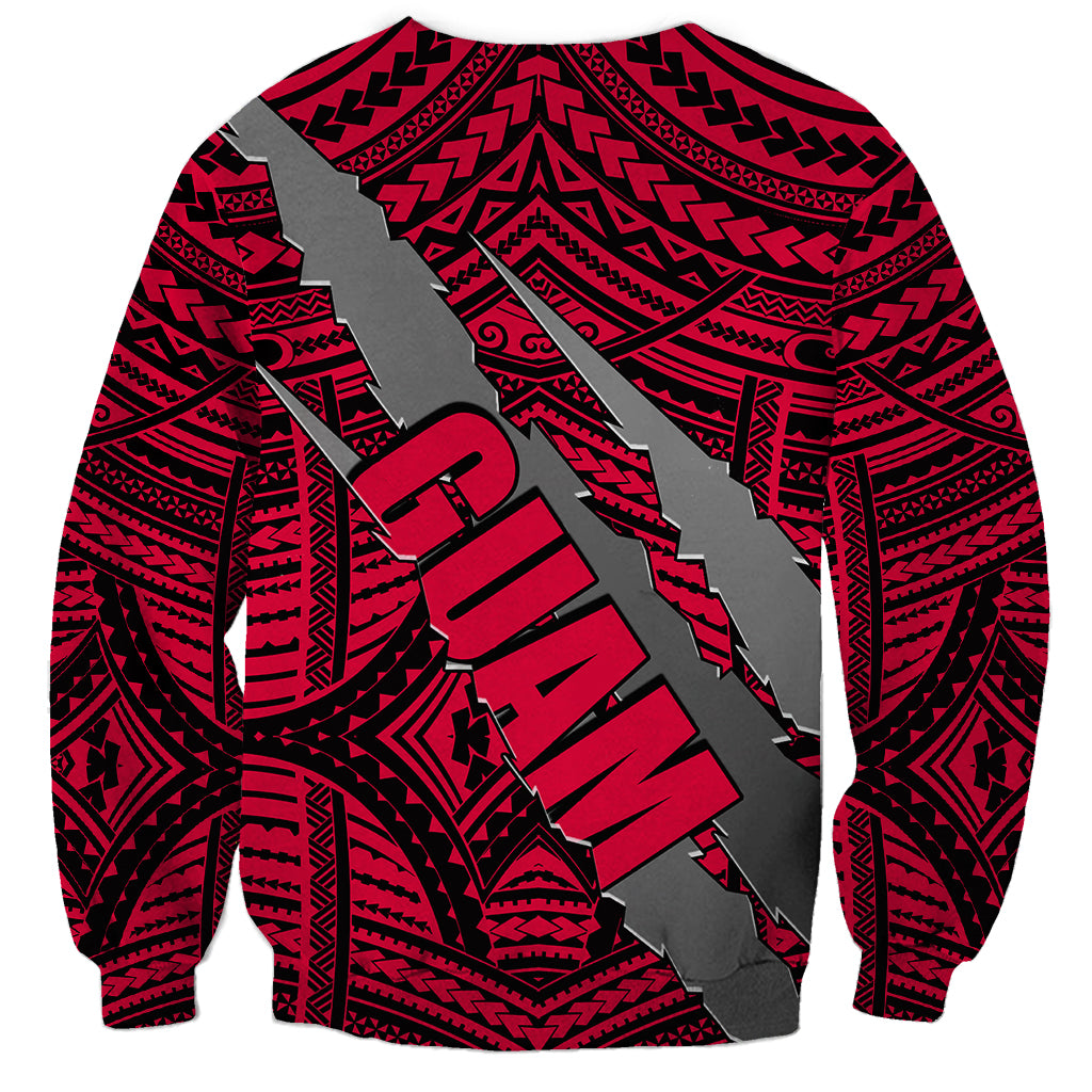 Polynesian Guam Sweatshirt with Coat Of Arms Claws Style - Red LT6 - Polynesian Pride