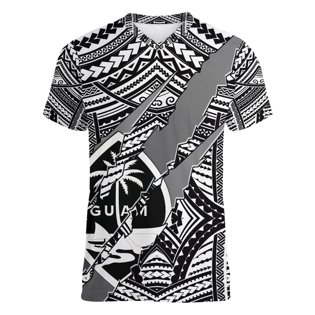 Polynesian Guam Women V Neck T Shirt with Coat Of Arms Claws Style - White LT6 Female White - Polynesian Pride