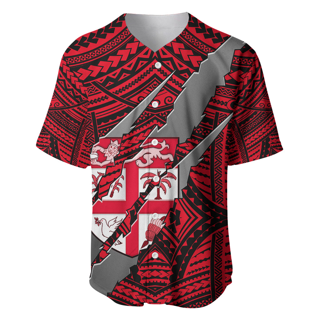 Polynesian Fiji Baseball Jersey with Coat Of Arms Claws Style - Red LT6 Red - Polynesian Pride