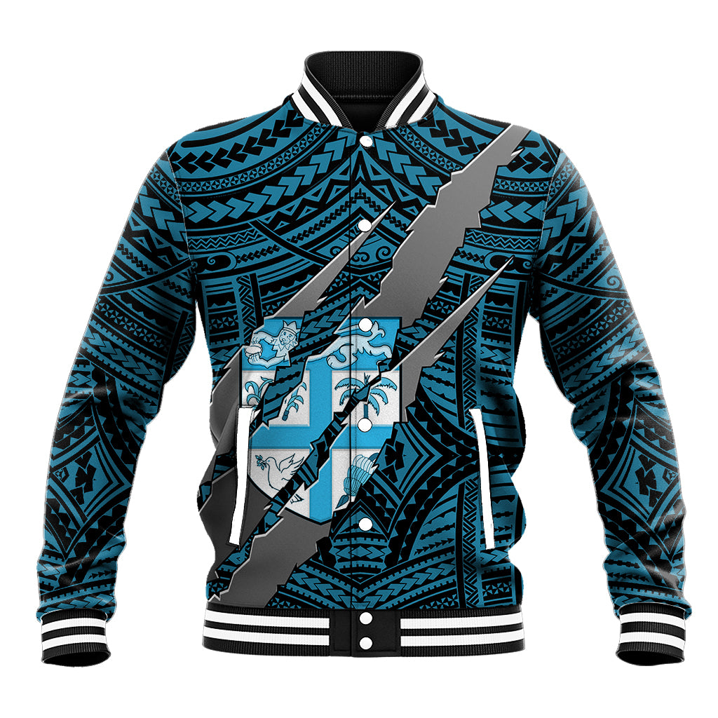 Polynesian Fiji Baseball Jacket with Coat Of Arms Claws Style - Blue LT6 Unisex Blue - Polynesian Pride