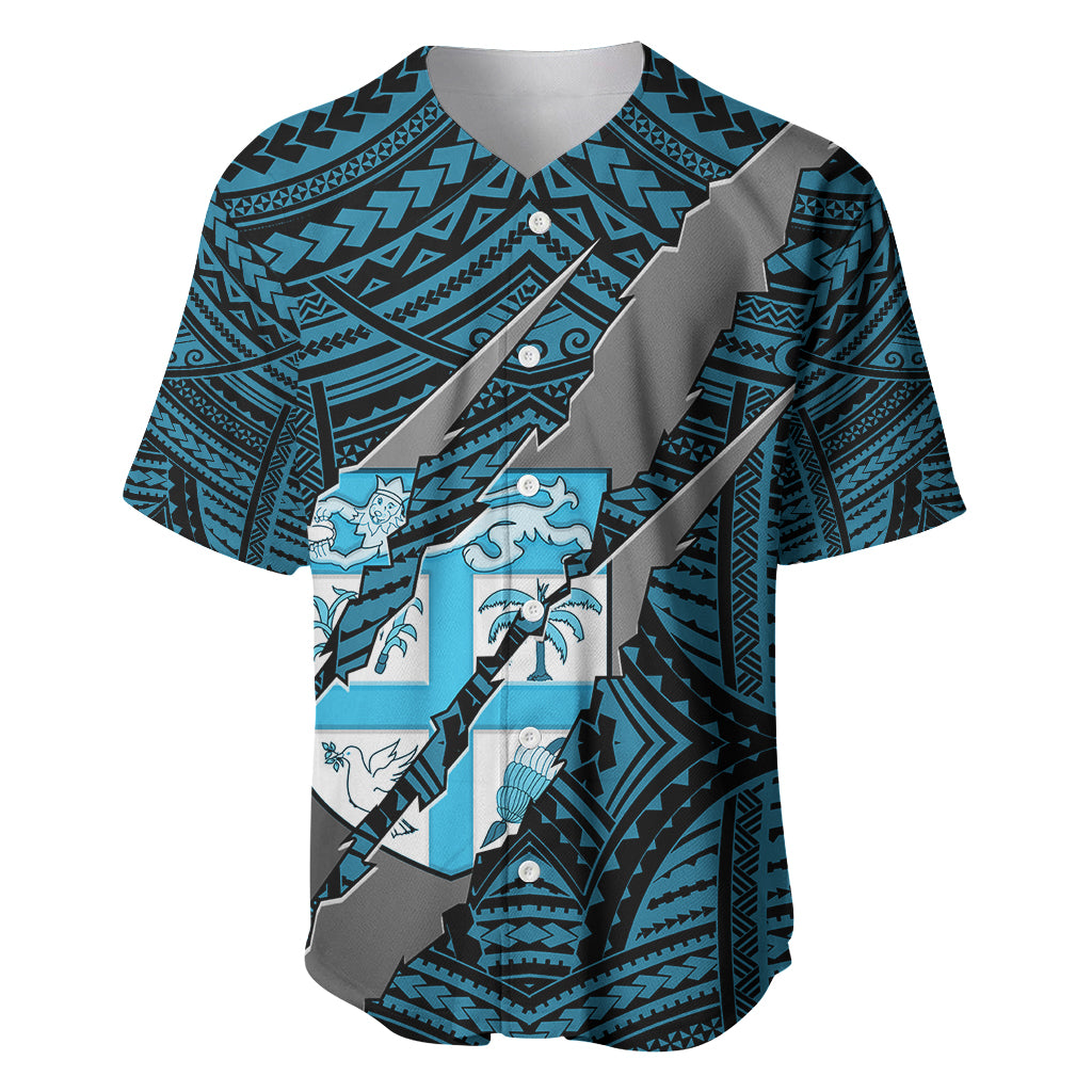 Polynesian Fiji Baseball Jersey with Coat Of Arms Claws Style - Blue LT6 Blue - Polynesian Pride