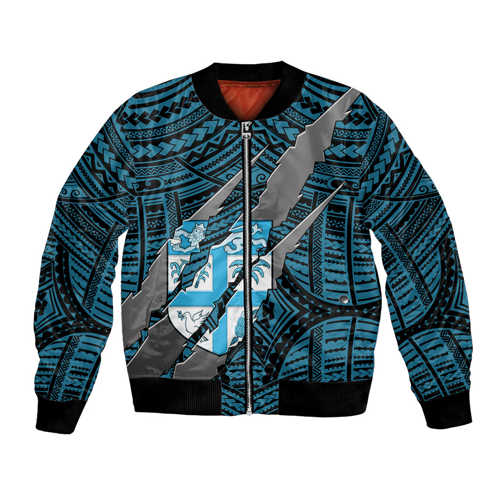 Polynesian Fiji Bomber Jacket with Coat Of Arms Claws Style - Blue LT6 Unisex Blue - Polynesian Pride