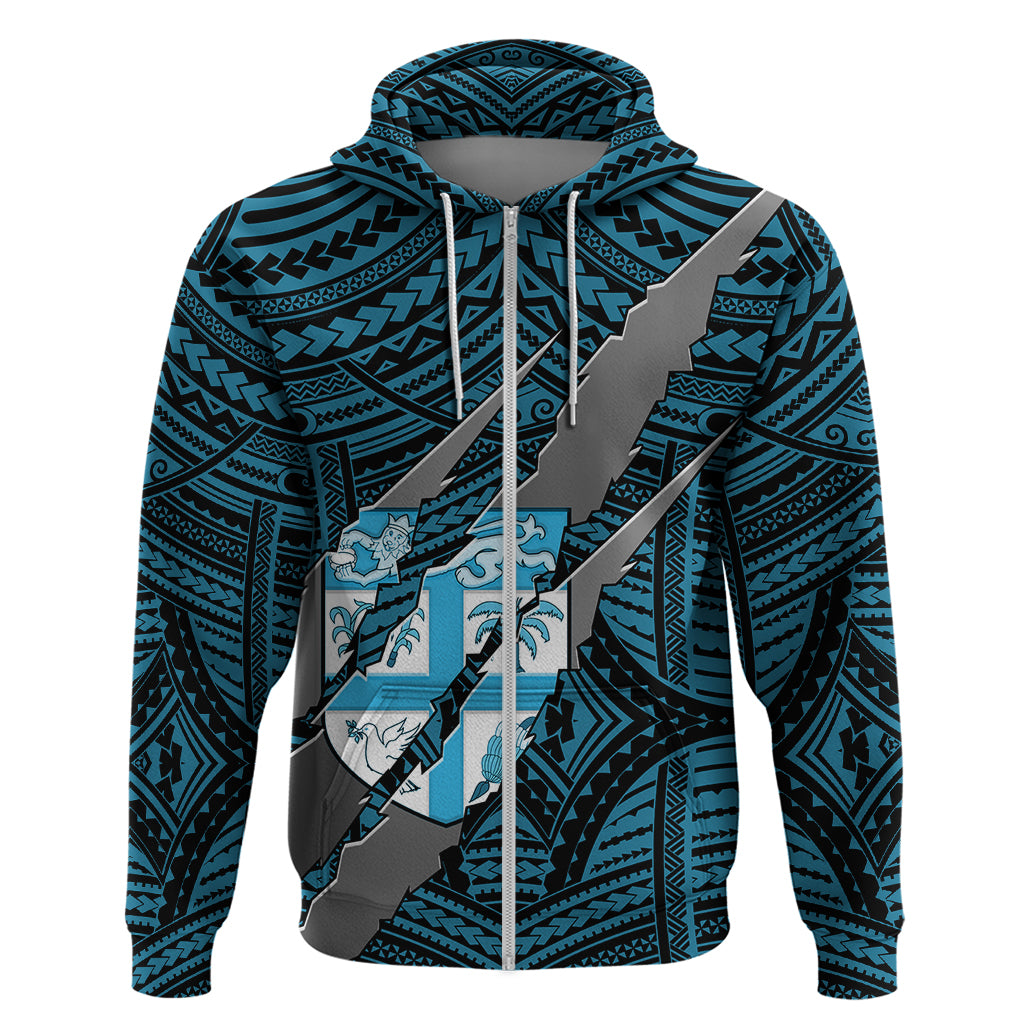 Polynesian Fiji Hoodie with Coat of Arms Claws Style Blue LT6 - Polynesian Pride