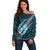 Polynesian Fiji Off Shoulder Sweater with Coat Of Arms Claws Style - Blue LT6 Women Blue - Polynesian Pride