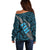 Polynesian Fiji Off Shoulder Sweater with Coat Of Arms Claws Style - Blue LT6 - Polynesian Pride