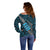 Polynesian Fiji Off Shoulder Sweater with Coat Of Arms Claws Style - Blue LT6 - Polynesian Pride