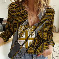 Polynesian Fiji Women Casual Shirt with Coat Of Arms Claws Style - Gold LT6 Female Gold - Polynesian Pride