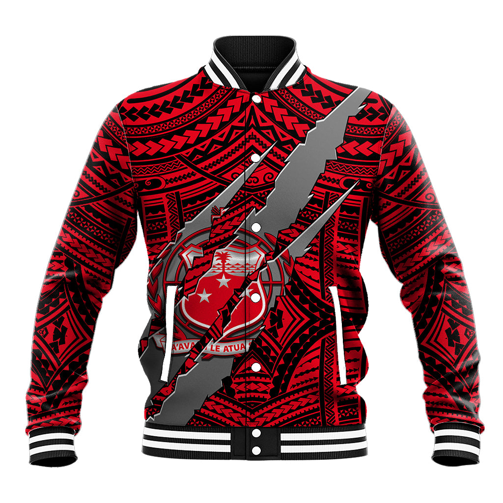 Polynesian Samoa Baseball Jacket with Coat Of Arms Claws Style - Red LT6 Unisex Red - Polynesian Pride