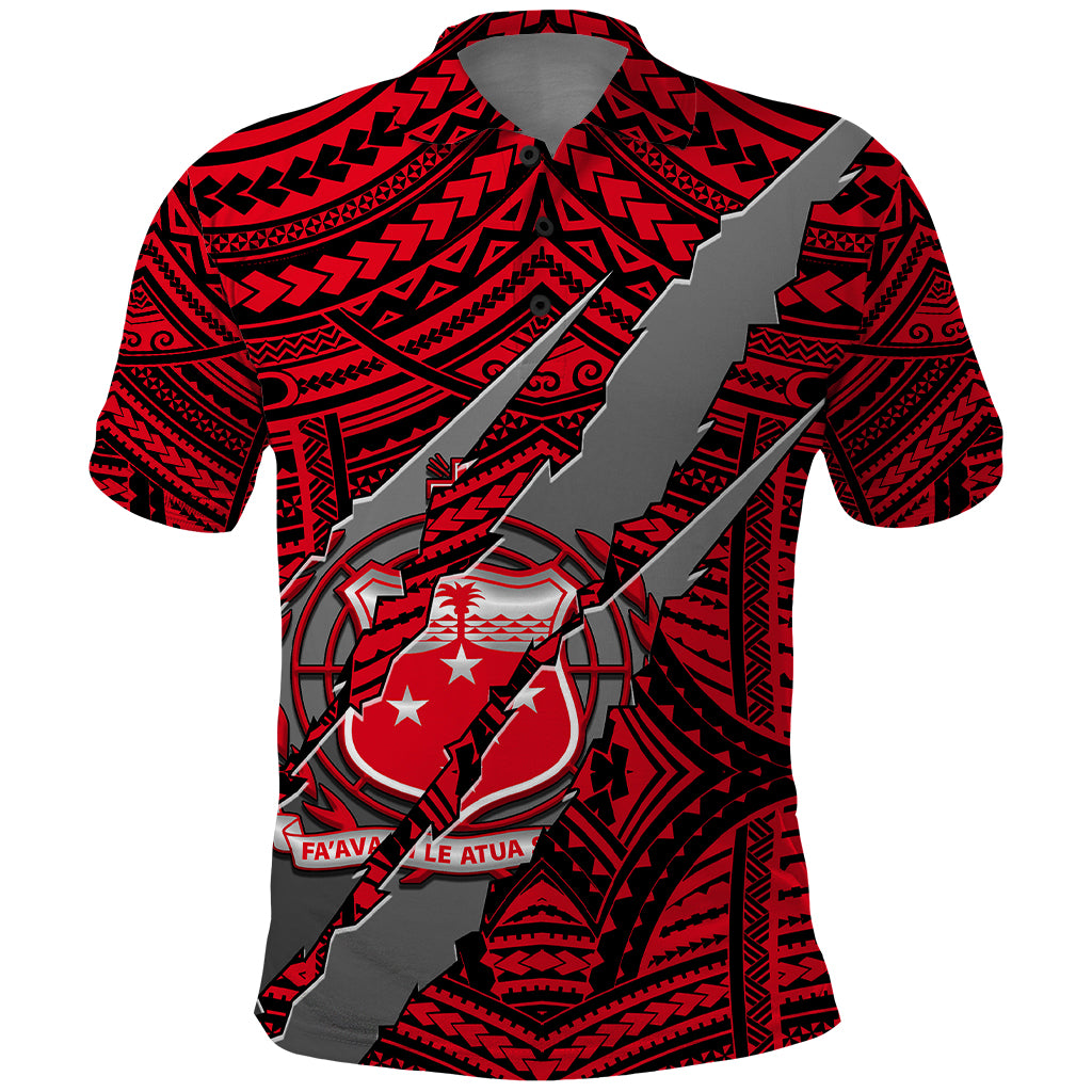 Polynesian Samoa Polo Shirt with Coat Of Arms Claws Style Red LT6 Red - Polynesian Pride