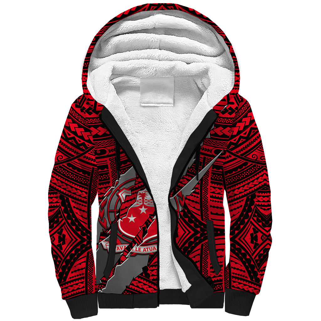 Polynesian Samoa Sherpa Hoodie with Coat Of Arms Claws Style - Red LT6 Unisex Red - Polynesian Pride