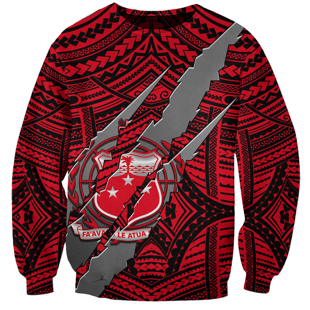 Polynesian Samoa Sweatshirt with Coat Of Arms Claws Style - Red LT6 Unisex Red - Polynesian Pride