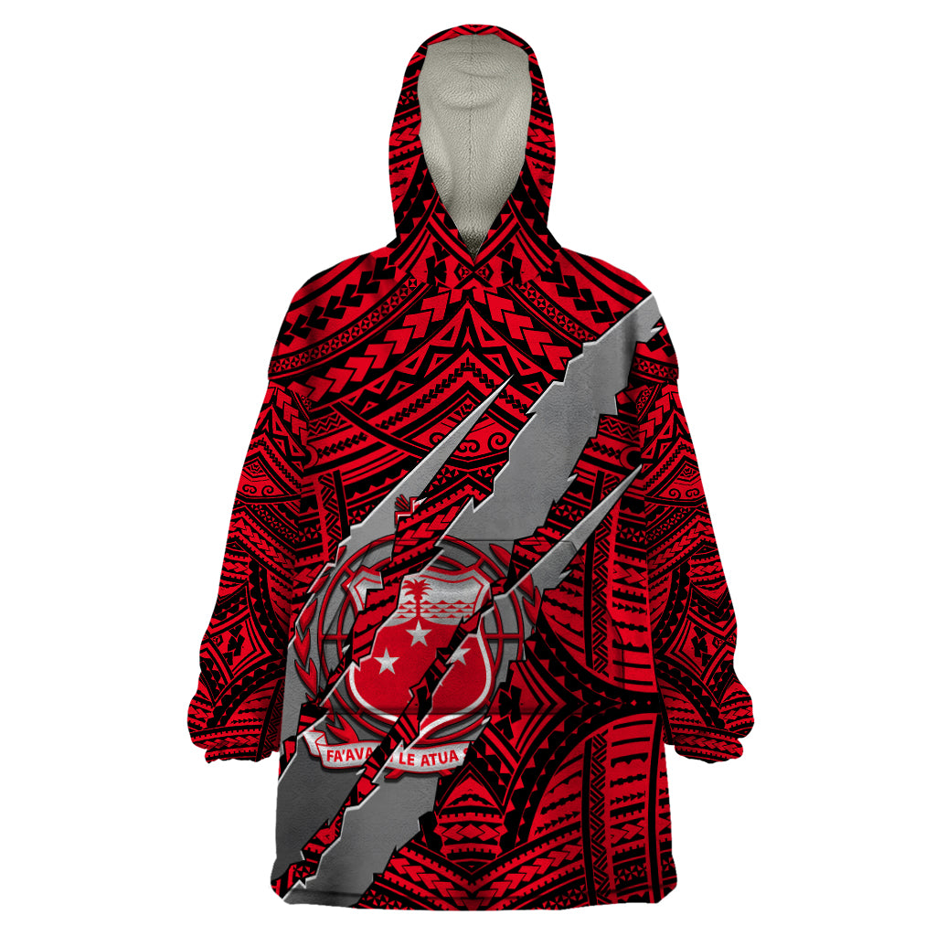 Polynesian Samoa Wearable Blanket Hoodie with Coat Of Arms Claws Style - Red LT6 One Size Red - Polynesian Pride