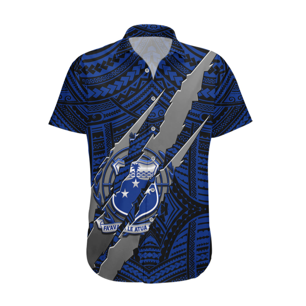 Polynesian Samoa Hawaiian Shirt with Coat Of Arms Claws Style - Blue LT6 Blue - Polynesian Pride