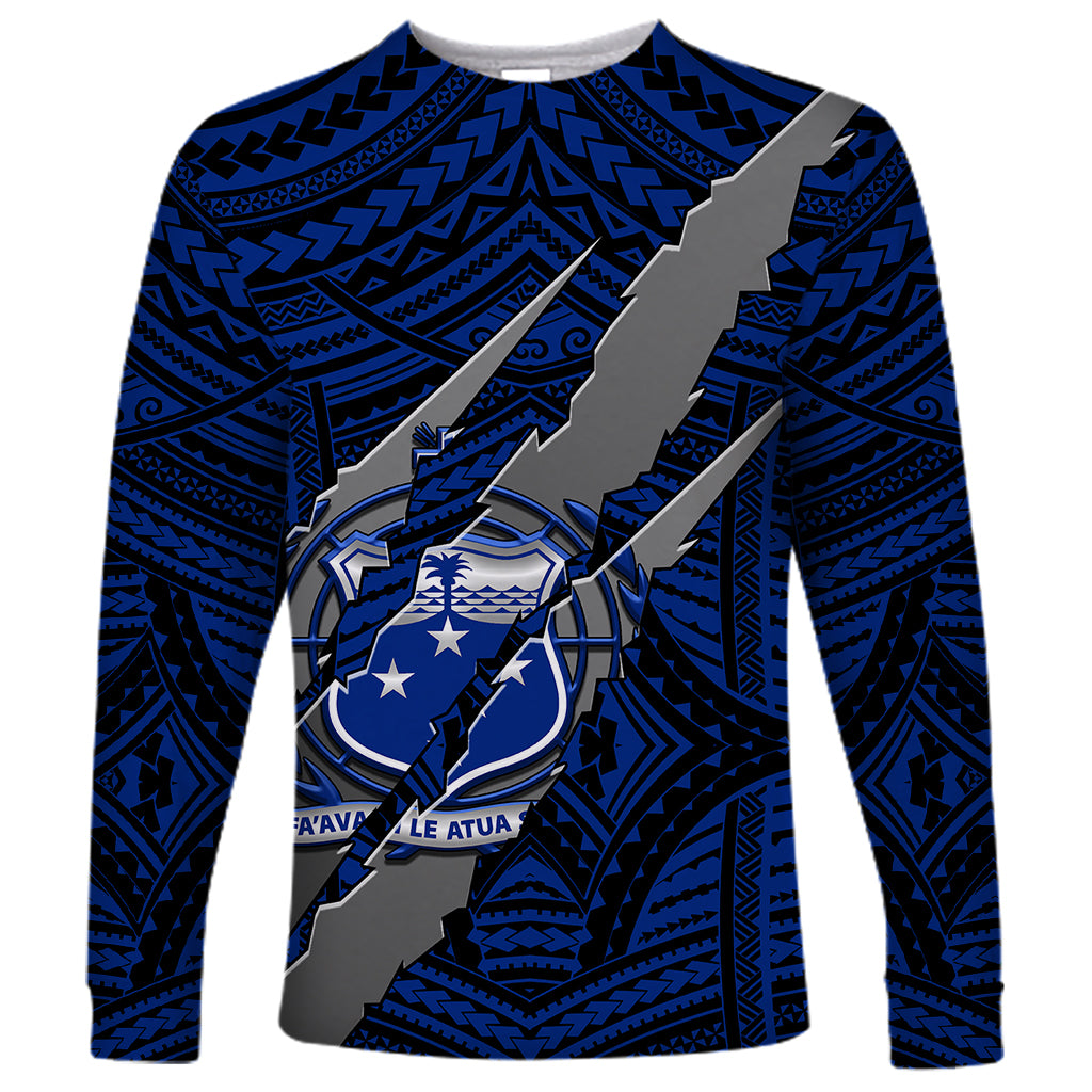 Polynesian Samoa Long Sleeve Shirt with Coat Of Arms Claws Style - Blue LT6 Unisex Blue - Polynesian Pride