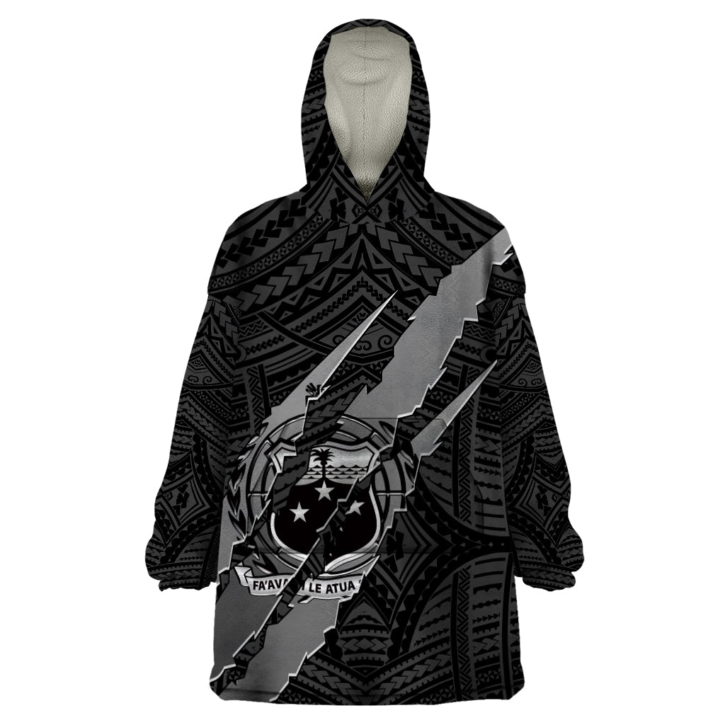 Polynesian Samoa Wearable Blanket Hoodie with Coat Of Arms Claws Style - Black LT6 One Size Black - Polynesian Pride