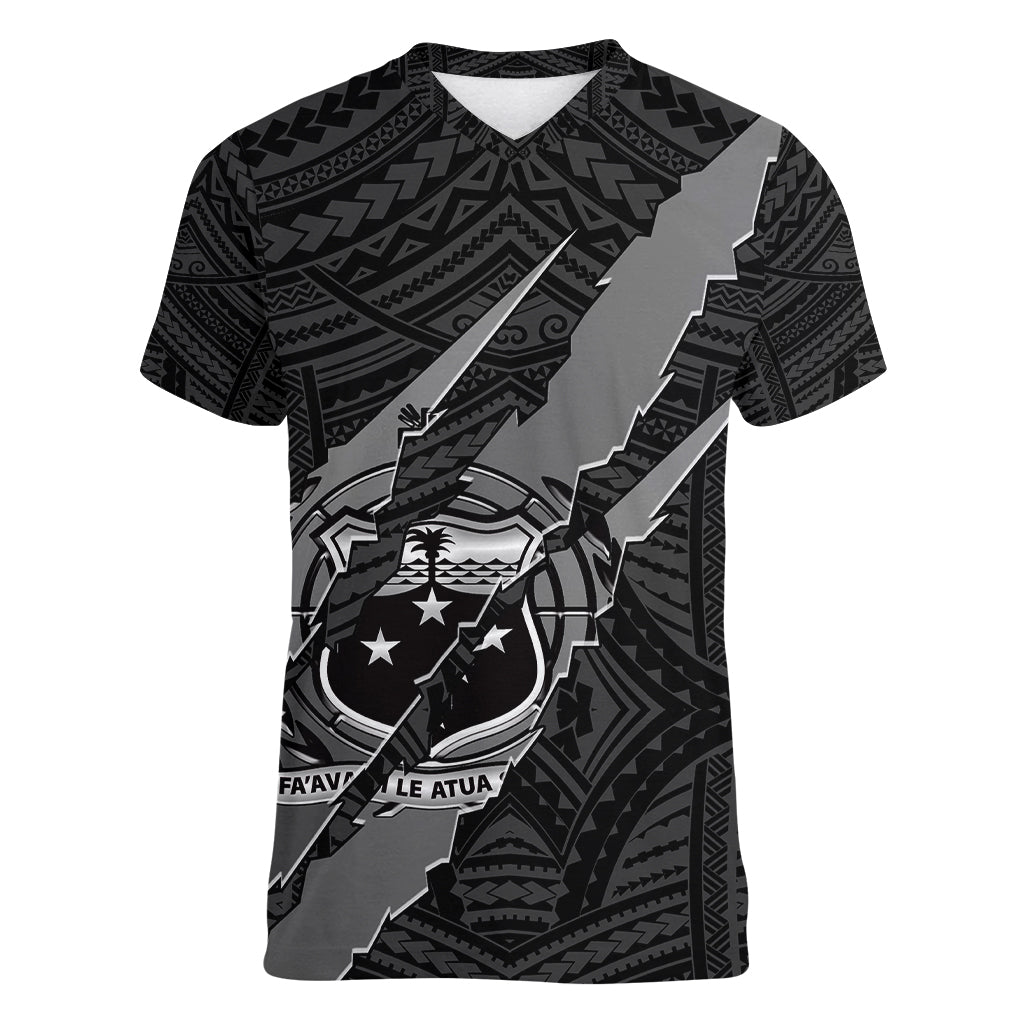 Polynesian Samoa Women V Neck T Shirt with Coat Of Arms Claws Style - Black LT6 Female Black - Polynesian Pride