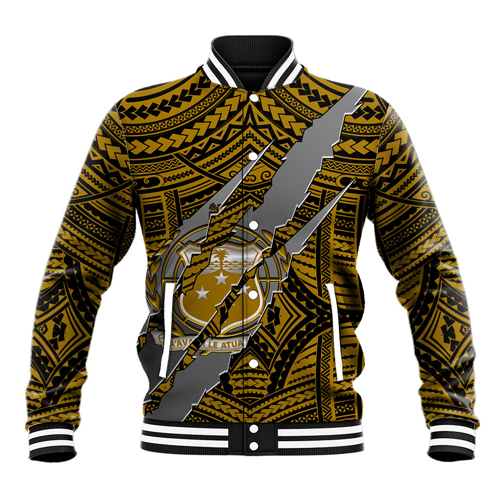 Polynesian Samoa Baseball Jacket with Coat Of Arms Claws Style - Gold LT6 Unisex Gold - Polynesian Pride