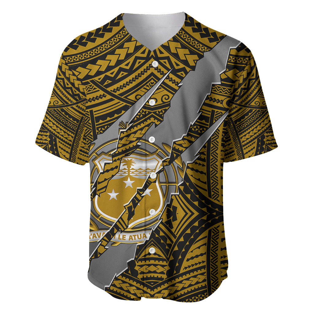 Polynesian Samoa Baseball Jersey with Coat Of Arms Claws Style - Gold LT6 Gold - Polynesian Pride