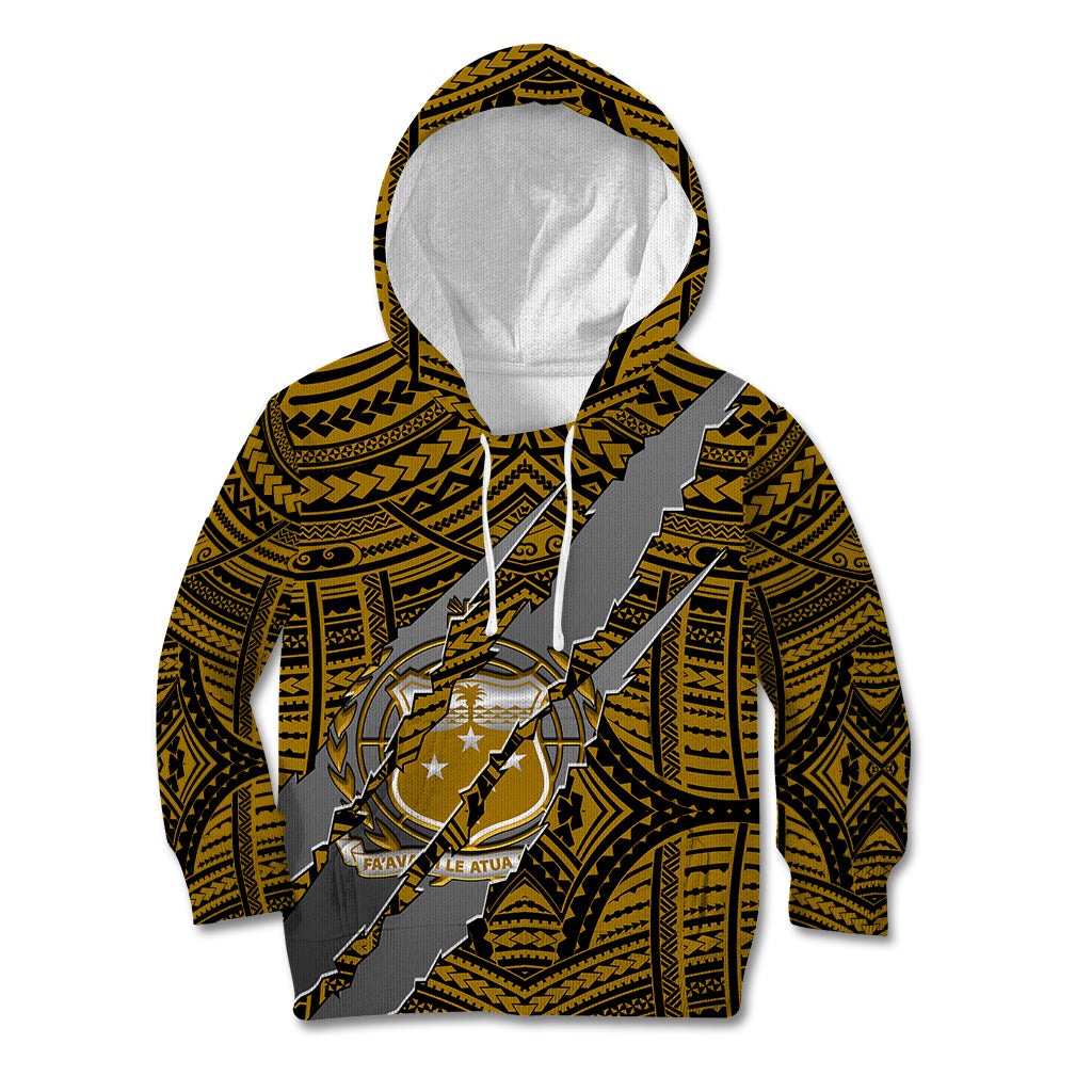 Polynesian Samoa Kid Hoodie with Coat Of Arms Claws Style - Gold LT6 Hoodie Gold - Polynesian Pride