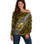 Polynesian Samoa Off Shoulder Sweater with Coat Of Arms Claws Style - Gold LT6 Women Gold - Polynesian Pride