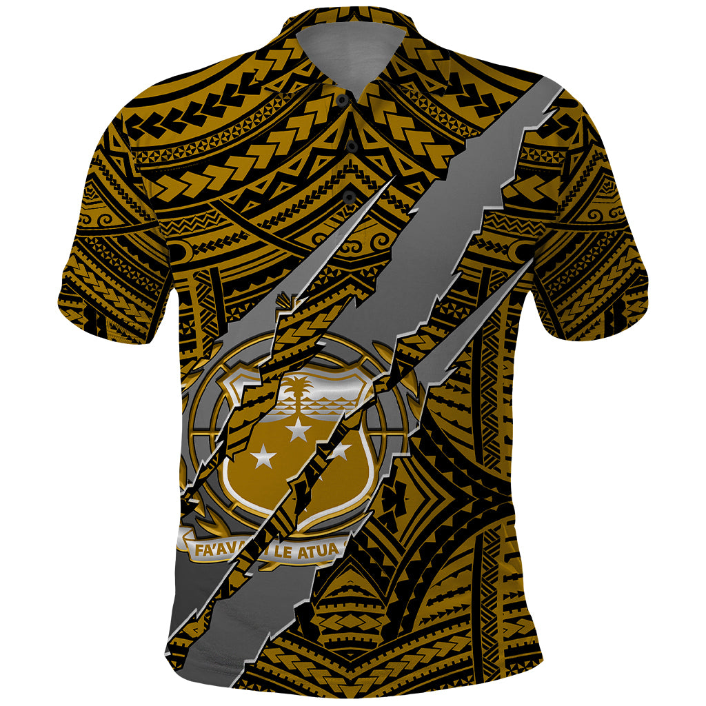 Polynesian Samoa Polo Shirt with Coat Of Arms Claws Style Gold LT6 Gold - Polynesian Pride