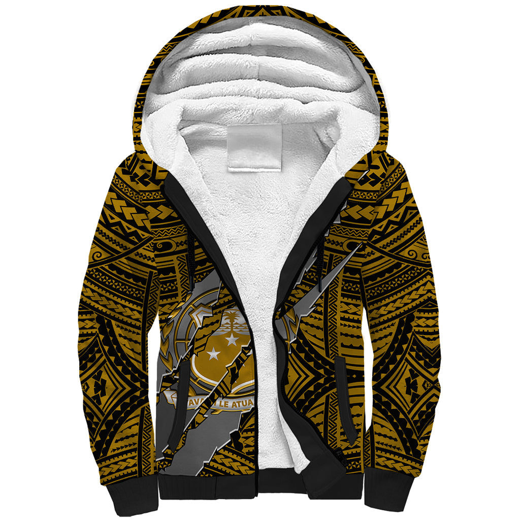 Polynesian Samoa Sherpa Hoodie with Coat Of Arms Claws Style - Gold LT6 Unisex Gold - Polynesian Pride