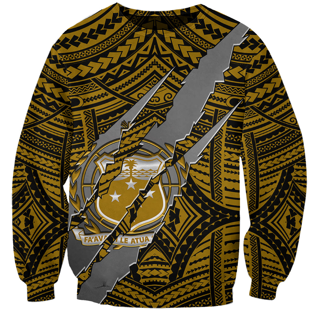 Polynesian Samoa Sweatshirt with Coat Of Arms Claws Style - Gold LT6 Unisex Gold - Polynesian Pride