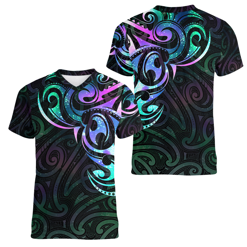 Matariki New Zealand Women V Neck T Shirt Maori New Year Galaxy Sky Green LT6 - Polynesian Pride