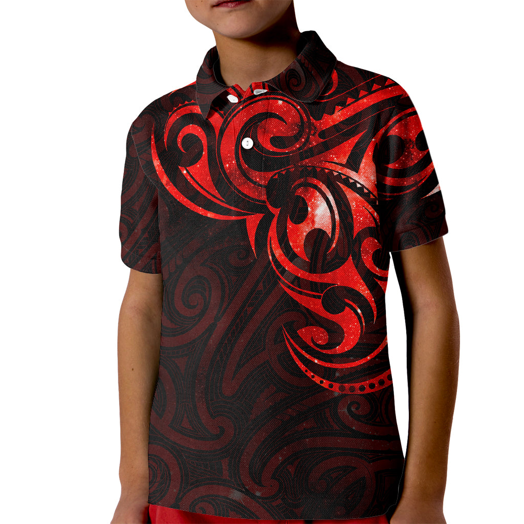 New Zealand Kid Polo Shirt Maori Matariki Galaxy Sky Red LT6 Kid Red - Polynesian Pride