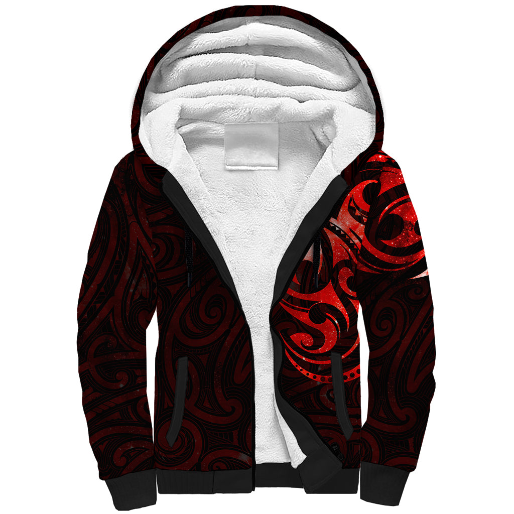 New Zealand Sherpa Hoodie Maori Matariki Galaxy Sky Red LT6 Unisex Red - Polynesian Pride