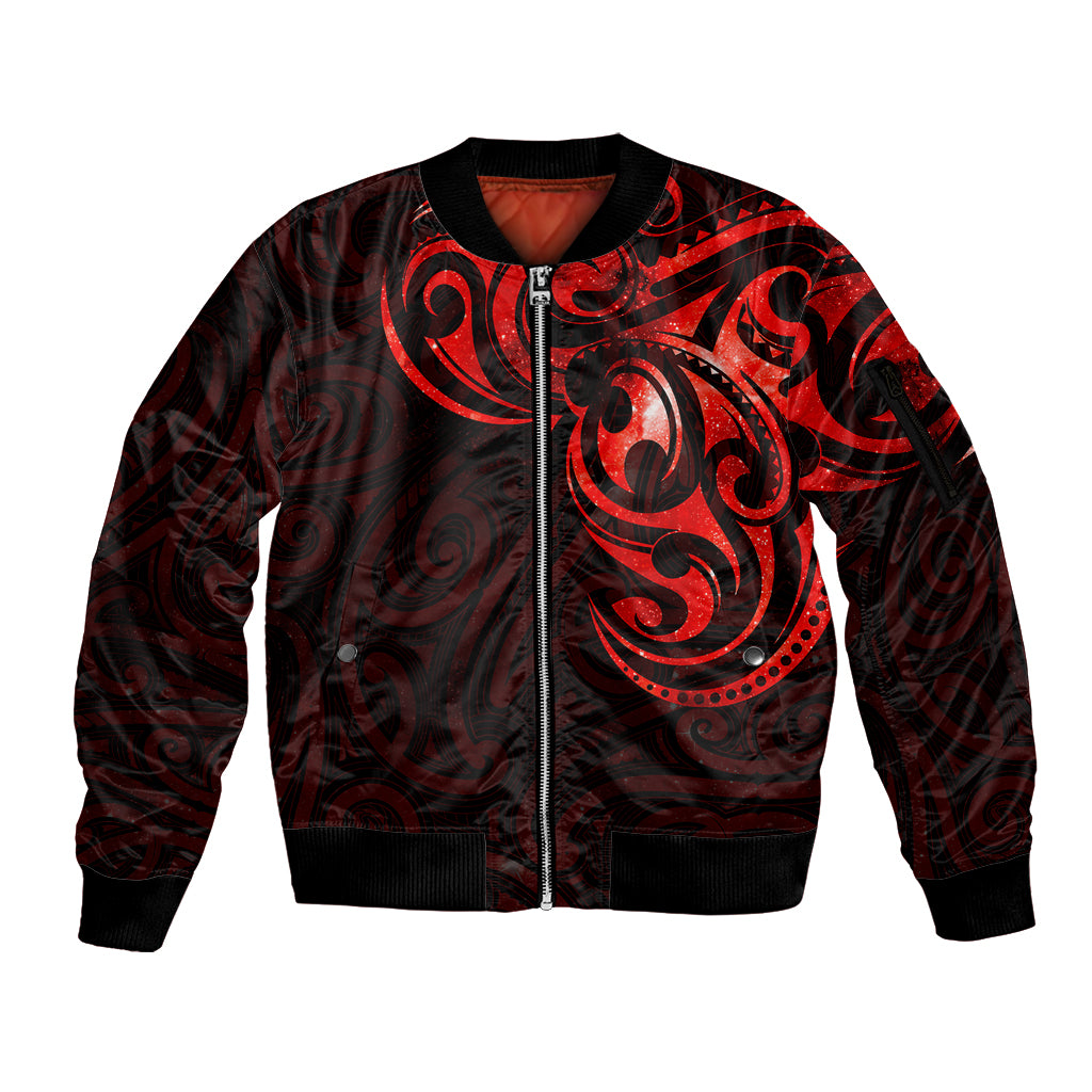 New Zealand Sleeve Zip Bomber Jacket Maori Matariki Galaxy Sky Red LT6 Unisex Red - Polynesian Pride