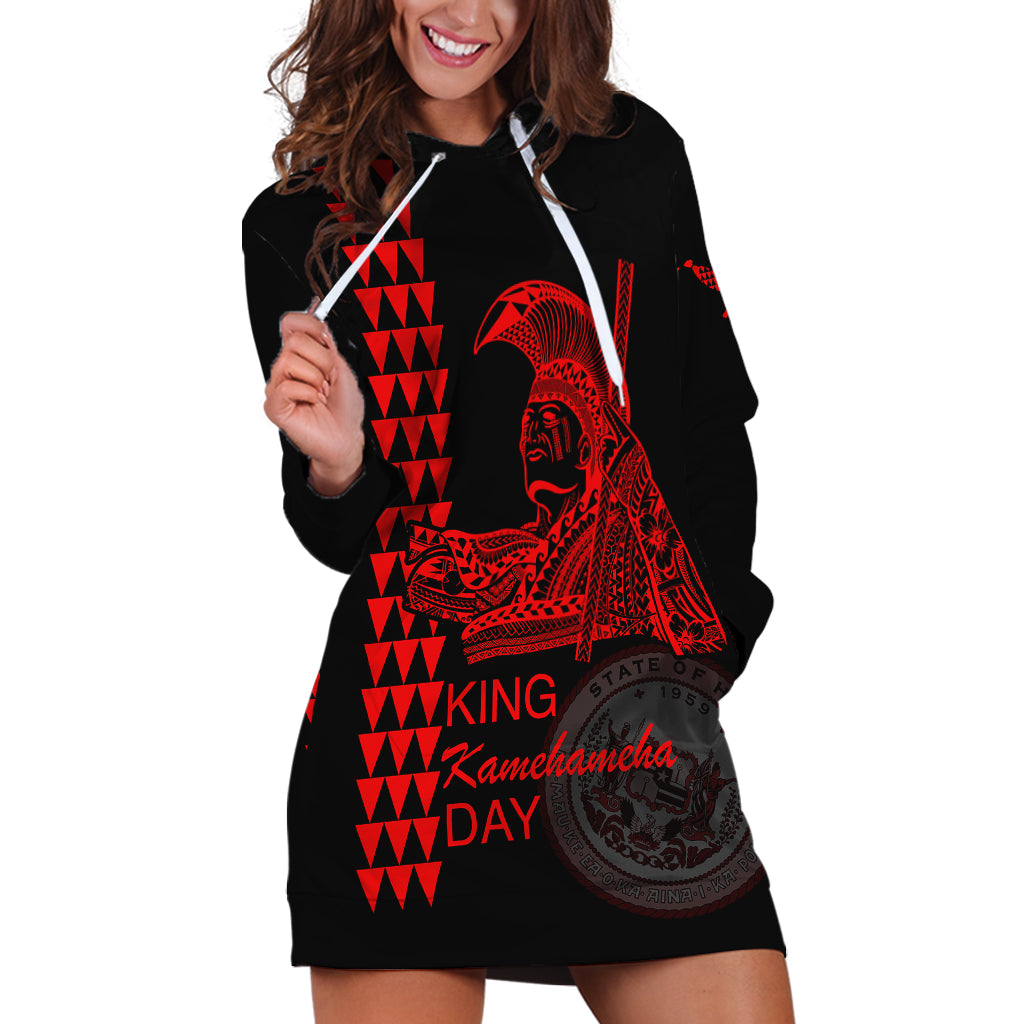 Custom Hawaii Hoodie Dress King Kamehameha Day - Red LT6 Red - Polynesian Pride