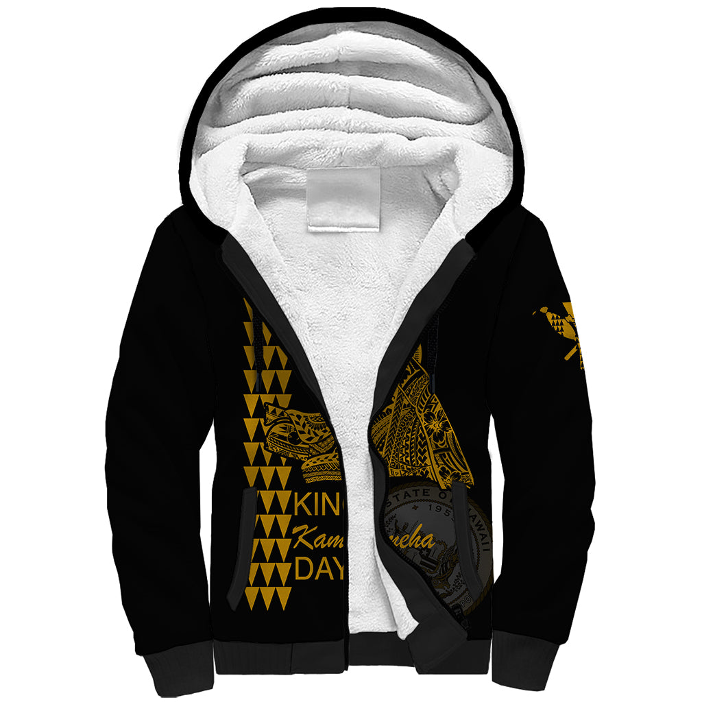 Custom Hawaii Sherpa Hoodie King Kamehameha Day - Gold LT6 Unisex Gold - Polynesian Pride