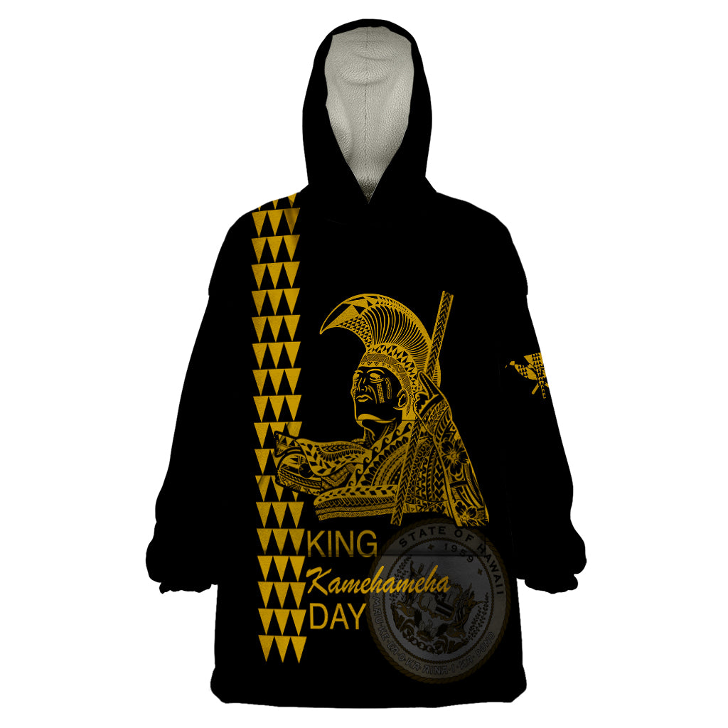 Custom Hawaii Wearable Blanket Hoodie King Kamehameha Day - Gold LT6 One Size Gold - Polynesian Pride