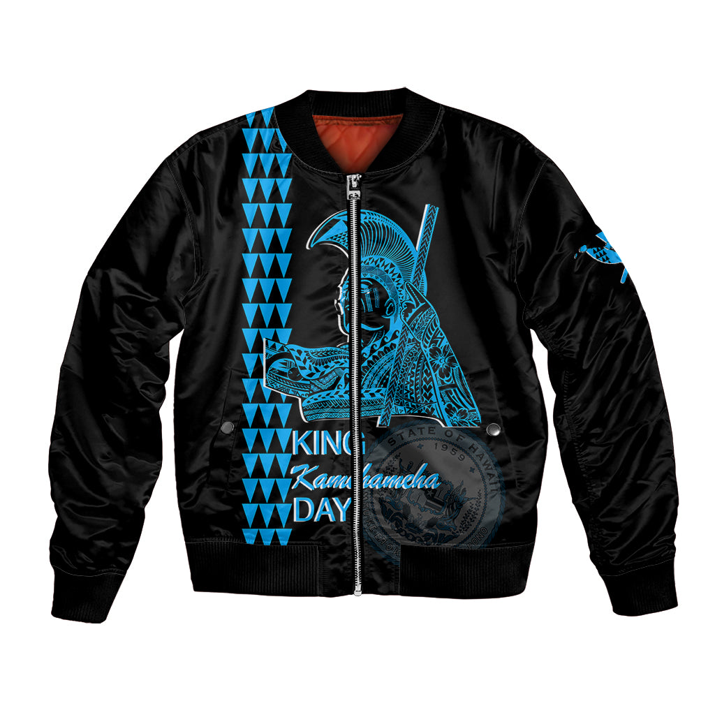Custom Hawaii Bomber Jacket King Kamehameha Day - Blue LT6 Unisex Blue - Polynesian Pride