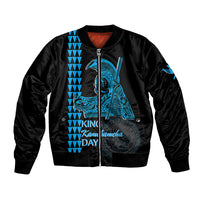 Custom Hawaii Bomber Jacket King Kamehameha Day - Blue LT6 Unisex Blue - Polynesian Pride