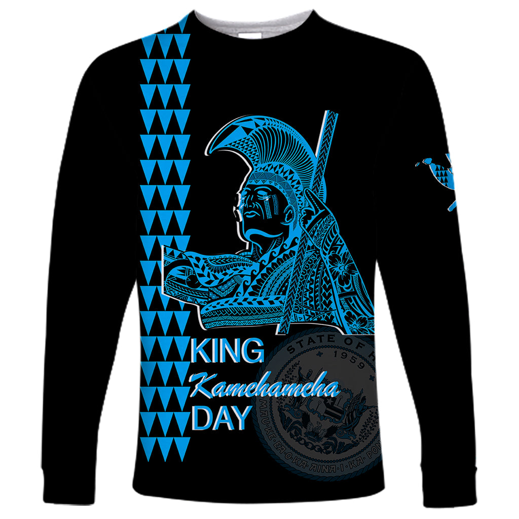 Custom Hawaii Long Sleeve Shirt King Kamehameha Day - Blue LT6 Unisex Blue - Polynesian Pride