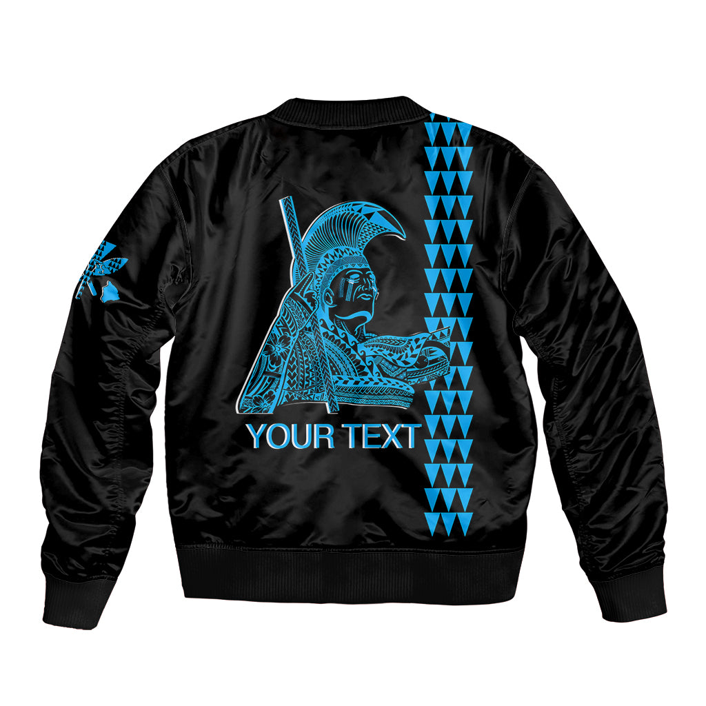 Custom Hawaii Sleeve Zip Bomber Jacket King Kamehameha Day - Blue LT6 - Polynesian Pride